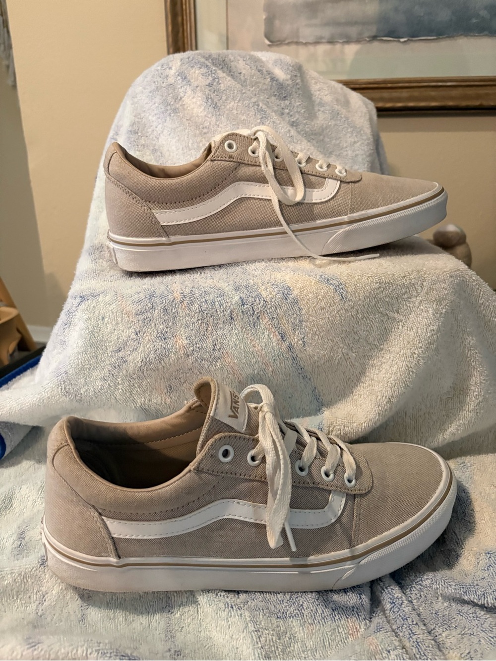 Vans Women’s Low-Top Canvas Sneakers in Taupe with White Accent - Picture 2 of 6